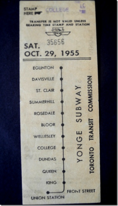Memorabilia and photos of the opening of Toronto’s Yonge Street subway in 1955